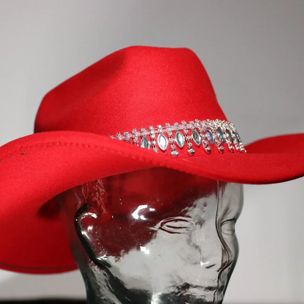 🔥 Rhinestone Rodeo – Red Cowgirl Hat - Picture 1 of 1